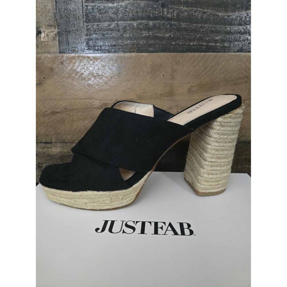 Just Fab Size 11 Black Platform Sandals Jute Wrapped Heels "Say My Name" Boho